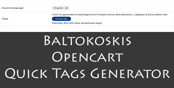 Baltokoskis Opencart Quick Tags Generator
